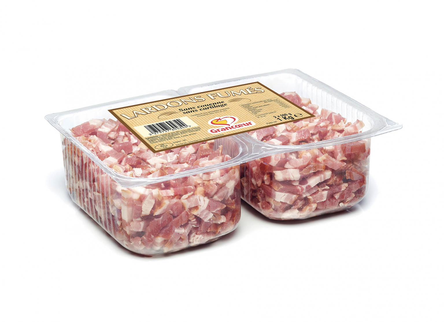 Lardons fumés 8 x 8, barquette 2 x 500 g Grancoeur GRAL