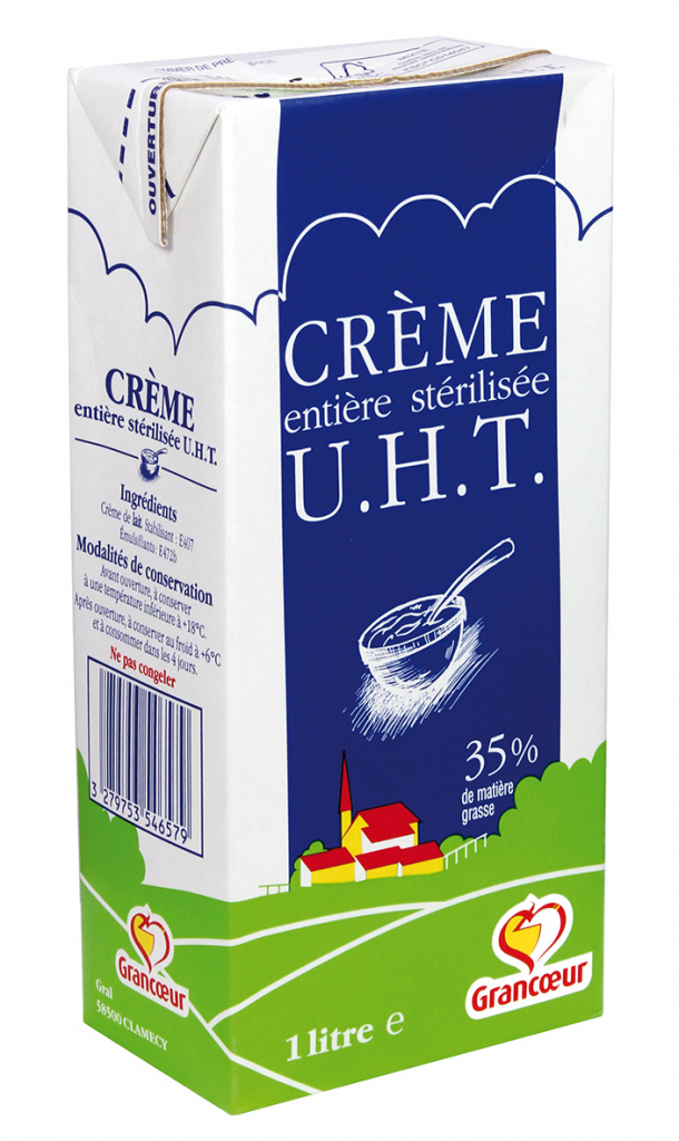 Crème liquide entière stérilisée U.H.T. 35 % brique 1 litre Grancœur