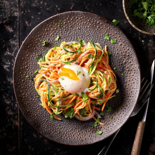 Spaghettis de légumes croquants & son oeuf parfait