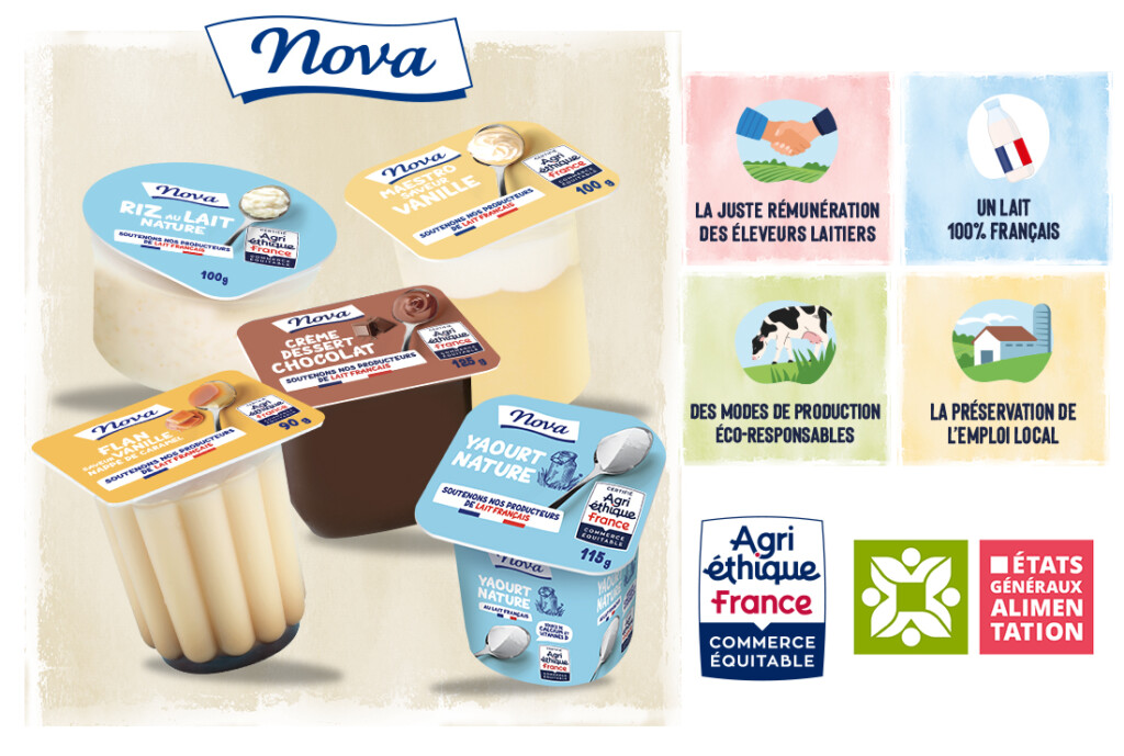 NOVA Agri-Ethique France, une nouvelle gamme de yaourts et de desserts labellisés et éligibles EGALIM !